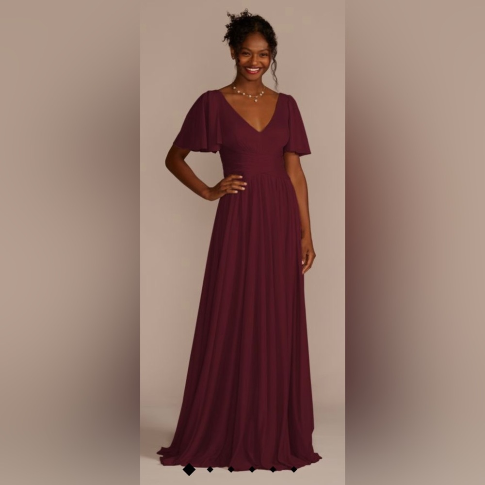 Flutter Sleeve Crisscross Mesh Bridesmaid Dress - image 1